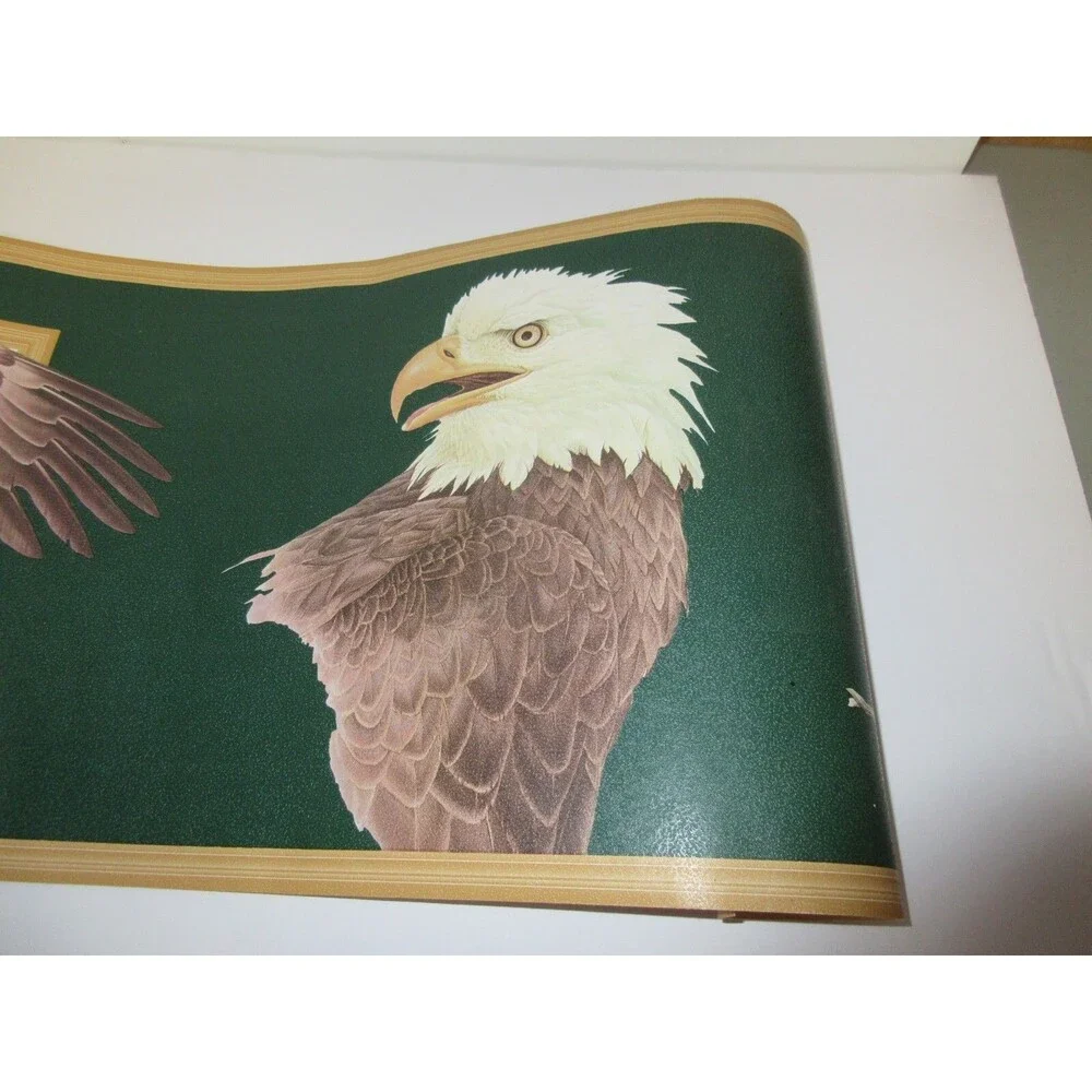Genuine Flying Eagle on Branch Wallpaper Border Vintage Green Brown&White
